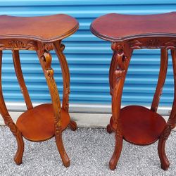 Two Solid Mahogany Pedestal Tables