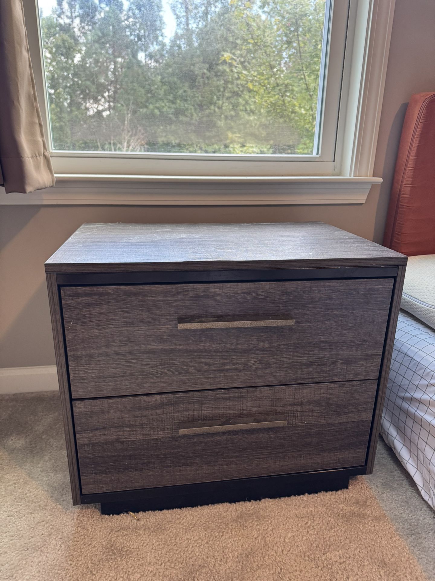 Set of 2 Modern Nightstands – Dark Wood Finish(Moving sale)