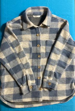 Light Blue and Grey Plaid Coat for Women