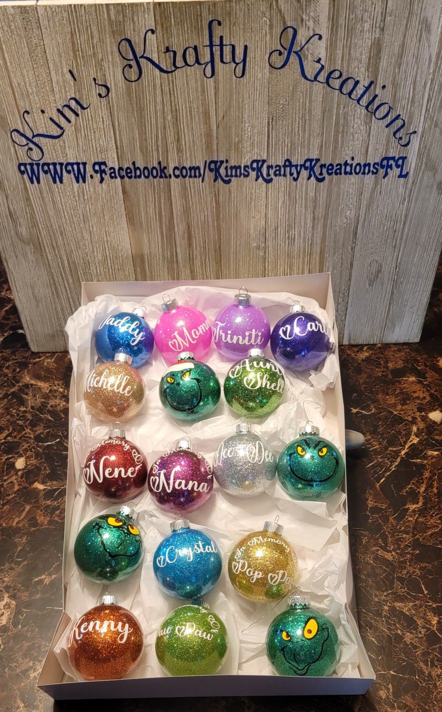 4 For $20 Customized Christmas Glitter Ornaments 