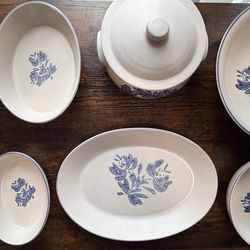 Vintage Blue Floral Stoneware Dinnerware Set – Serving Pieces Included – $100 OBO