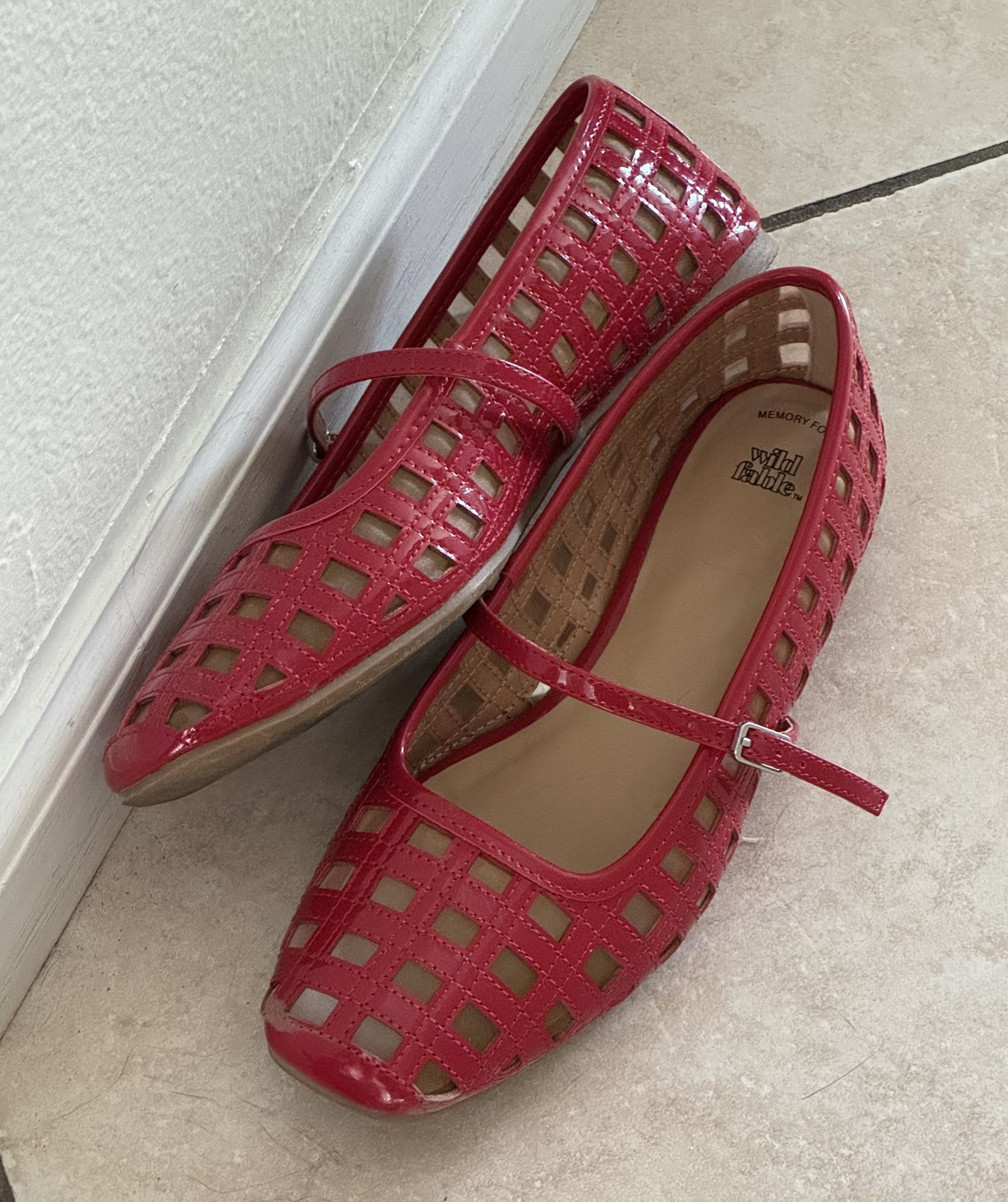 Women’s Red Mary Jane Woven Flats