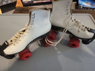 🛼 Vintage Riedell White Leather Roller Skates – Jogger Sure-Grip – Red Wheels – Size 7