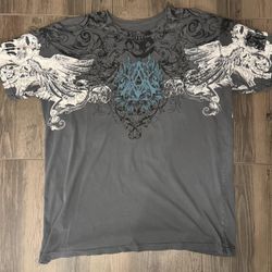 Lot of shirts (affliction style) and a pair of jorts