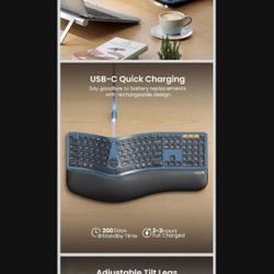  bluetooth ergonomic keyboard, EKM01 plus full size wireless split keyboard with dual bluetooth and usb, cushioned wr