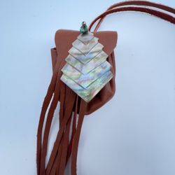 Handmade Leather Medicine /Amulet Pouch. Mother Of Pearl / Turquoise Accents.