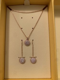 Brand New Swarovski Meteora Pendant, Necklace And Earrings set White, Rose gold-tone plated
