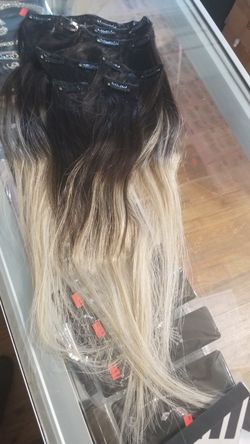 20" 100% Remy Human Clip on Hair Extension. 120G. T1B/60.