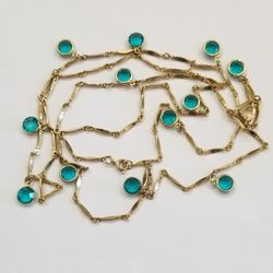 Gold Plated Chain Blue Bezel set Glass