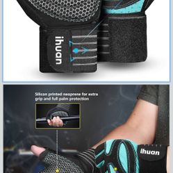 New ihuan Ventilated Weight Lifting Gym Workout Gloves with Wrist Wrap Support for Men & Women, Full Palm Protection, for Weightlifting, Training, Fit