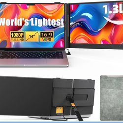 14" Dual Laptop Screen Extender with 1.3lbs - Ultra Thin Portable Monitor for Laptop Plug & Play