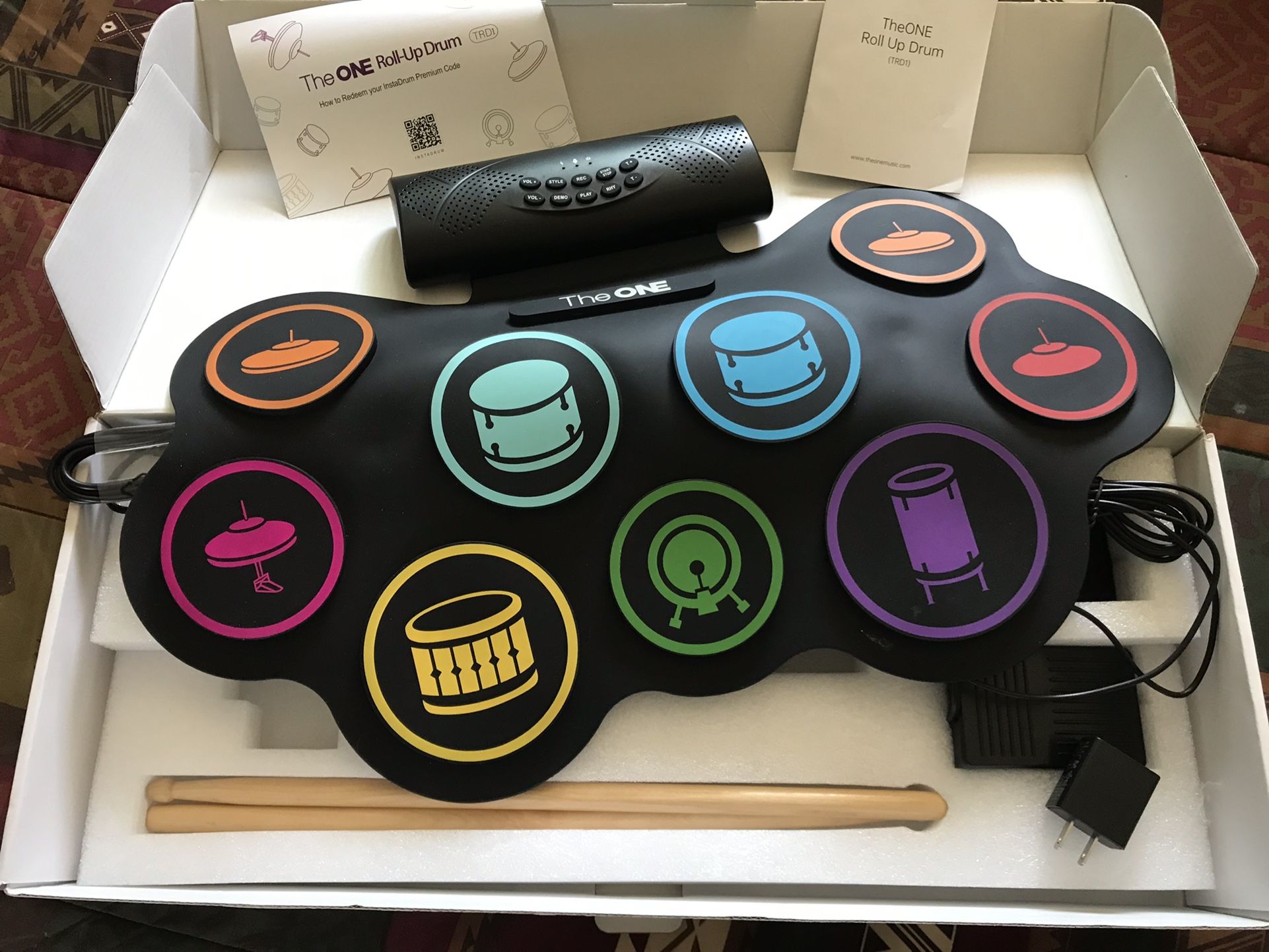 The ONE Electronic Drum Set 9 Pads Roll Up Drum Kit With Free App, Dual Built-in Speakers, Drum Sticks, Drum Pedals, Bluetooth MIDI