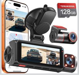 4K+4K+1080P 3 Channel Dash Cam, Free 128GB Card, AProX HD Night Vision Dash Cam Front and Rear with Cabin, 5.8GHz WiFi6 - up to 20MB/s, App, GPS, G-Se