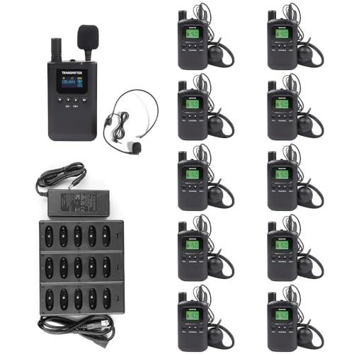 AGJ Wireless Tour Guide System, Tour Guide Headsets, Tour Guide Microphone 1 Transmitter 10 Receivers 1 Charger Simultaneous Court Church Translation