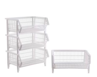 White Stackable Plastic Storage Basket