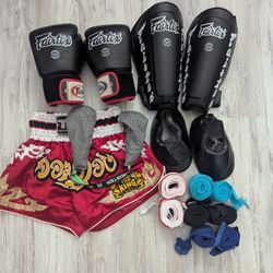 Fairtex 14oz Gloves & Shin Guards (Size M) And More