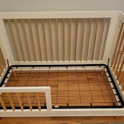 Babyletto Lolly White & Natural Wood 3-in-1 Convertible Baby Crib with Toddler Bed Conversion Kit