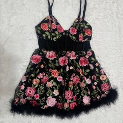 New L black lace floral embroidered dress boho festival flower lace short rave