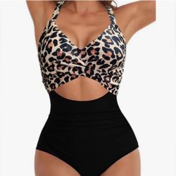 Women's One Piece Swimsuits Tummy Control Cutout High Waisted Bathing Suit Wrap Tie Back 1 Piece Swimsuit 