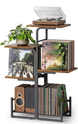 Bikoney Planter-Inspired Record Player Stand with Vinyl Storage Holds up to 150 LPs, Vintage Turntable Stand with Album Storage, Easy Access, Anti-Vib