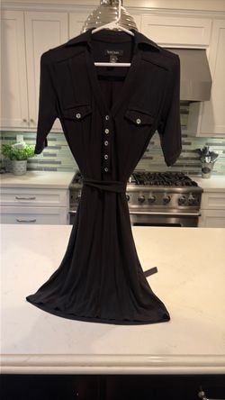 Black Button-Front Belted Midi Dress