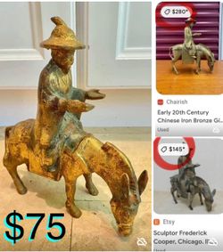 $75 Vintage Sculpture of Asian Man in the Horse very Solid Heavy in great condition