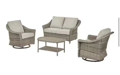 3-Piece Wicker Patio Conversation Set with CushionGuard Putty Tan Cushions