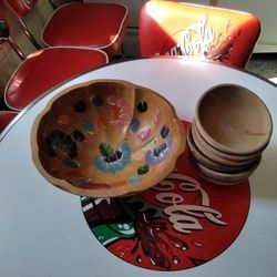 Vintage Wooden Salad Bowl Set 
