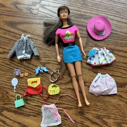 1990 Barbie With Long Brown Hair, Outfits And Accessories