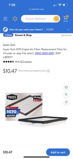  Engine Air Filter, Replacement Filter for Chrysler or Jeep Fits select: 2002-2005,2007 JEEP LIBERTY