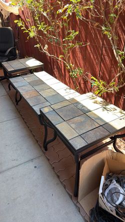 Slate Tile Top Coffee Table with Side Table