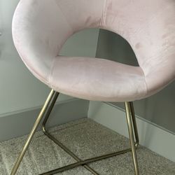Pink Suede Accent Chair With Gold Metal Legs