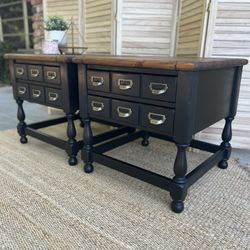 Ethan Allen Large Rustic Apothecary Nightstands/end Tables
