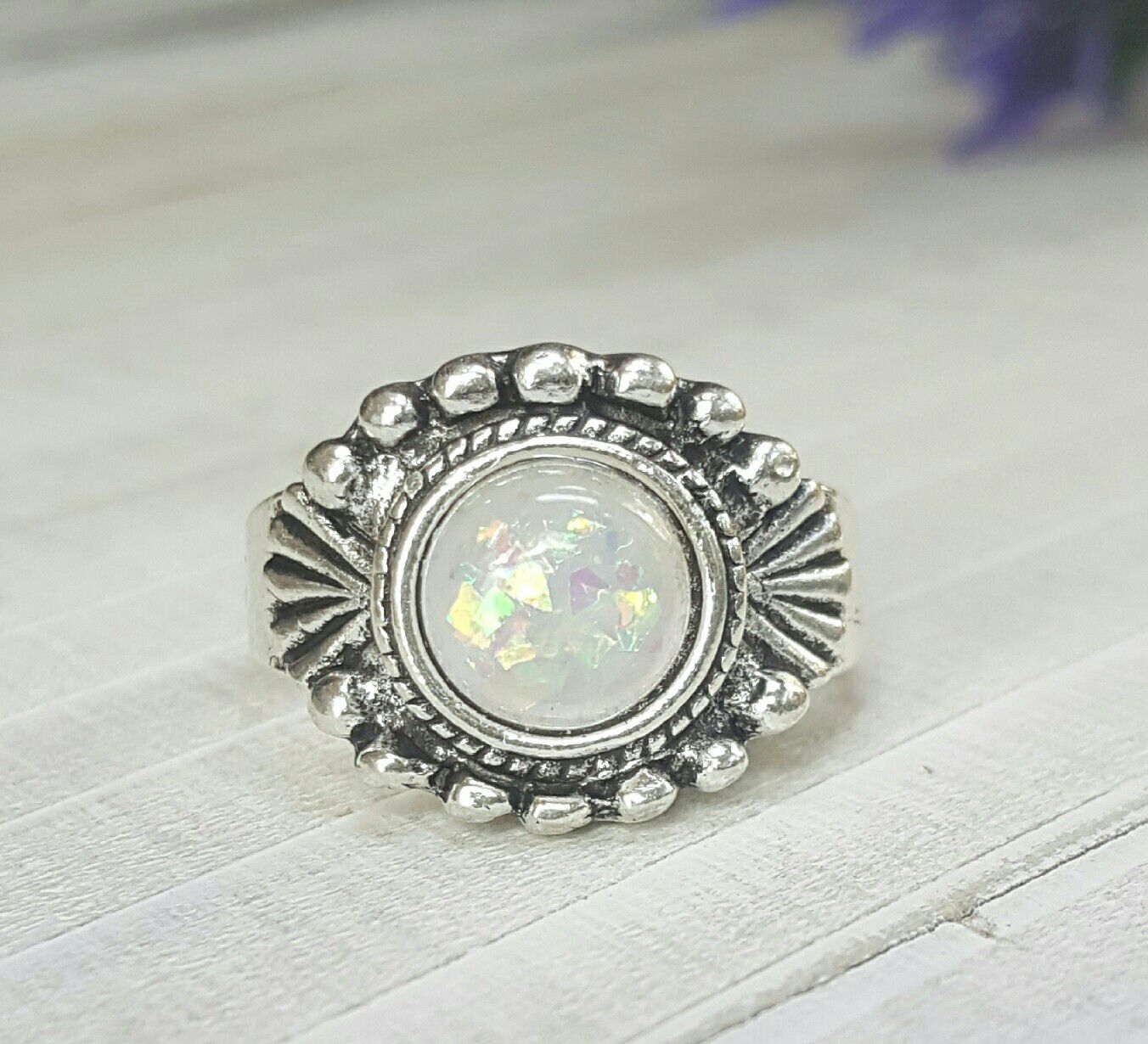 (LOCAL) Faux Opal Stone Bohemia Finger Ring, Size 8