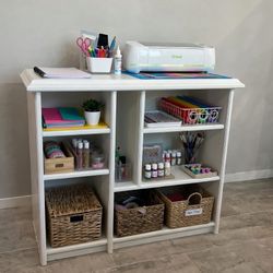 White 45” Craft Workstation Adjustable Shelves Solid Back