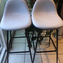 Mid-Century Modern Fabric Bar Stools (Set of 2) – Light Gray