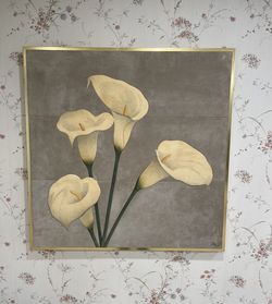 Vintage 1970’s Framed Suede Wall Art Calla Lilies 37” By 37”