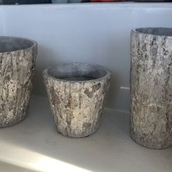 set 3 cement decorative plant pots planters vase weathered oak