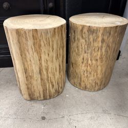 Pair Of BRAND NEW Teak Solid Wood Side Tables/ Stools - 18” T/ 14” W - Retail: $1450