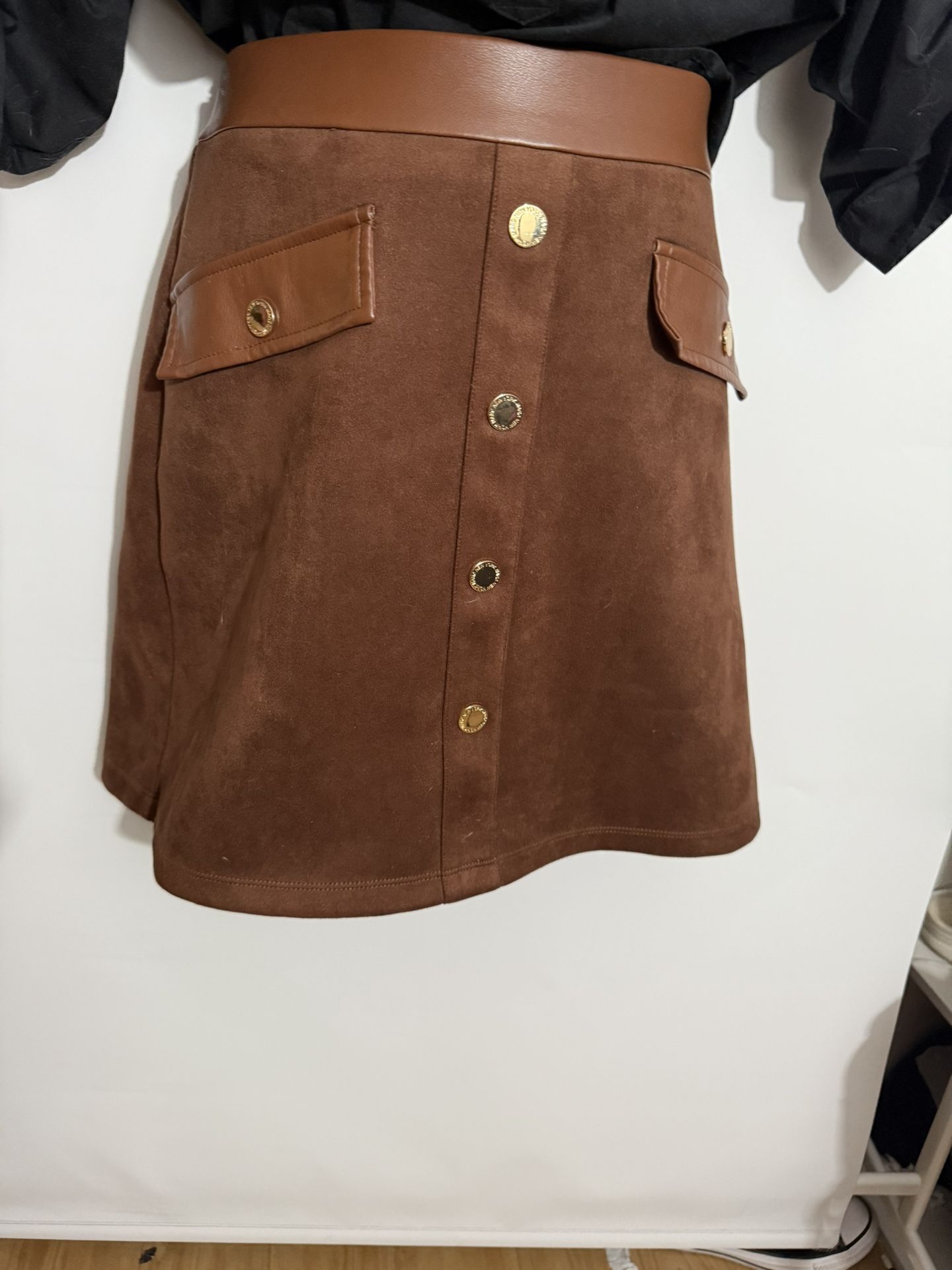 Marc New York Women’s Faux Brown Leather Knee Length Skirt XS