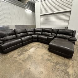 Brown leather sectional, like new!