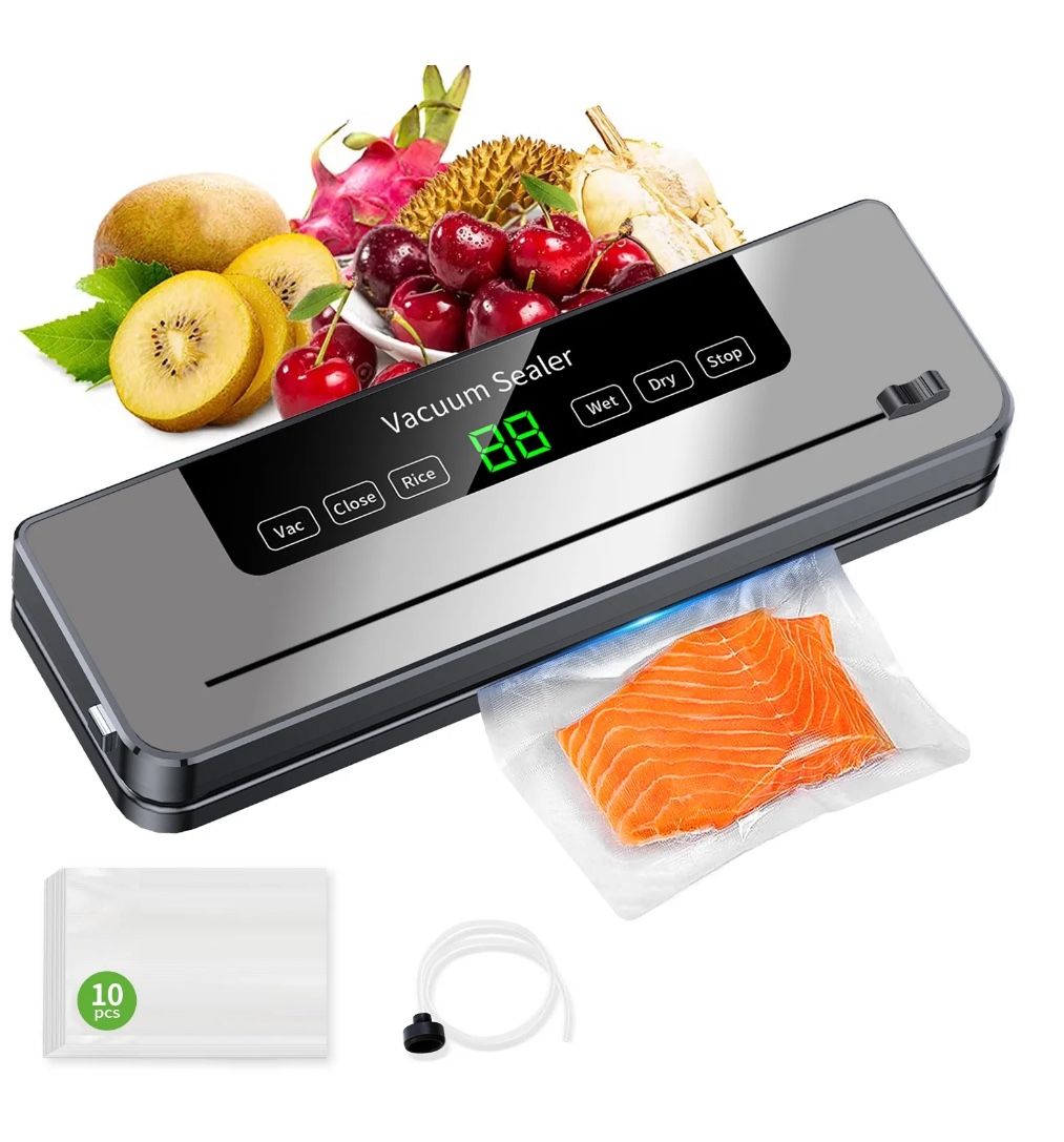TINANA Vacuum Sealing Machine with 10 Bags Built in Cutter Automatic Food Sealer