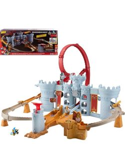 Hot Wheels Toy Car Track Set, Mario Kart Bowser’s Castle Playset & 1:64 Scale Die-Cast Kamek