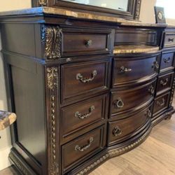 Brand New / Cavalier Dark Cherry Upholstered Sleigh Bedroom Set/ 3-PIECE (BED, NIGHTSTAND, CHEST)