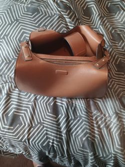 Brown Leather Shoulder Bag with Gold Hardware