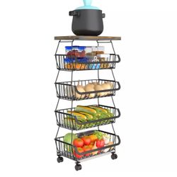 Fruit and vegetable storage basket with removable wheels Stainless Steel Garage
