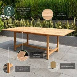 Brand New 9 Pieces Rectangular Extendable Dining Set 100% FSC Teak Wood, Ideal Furniture Set For Outdoor And patio