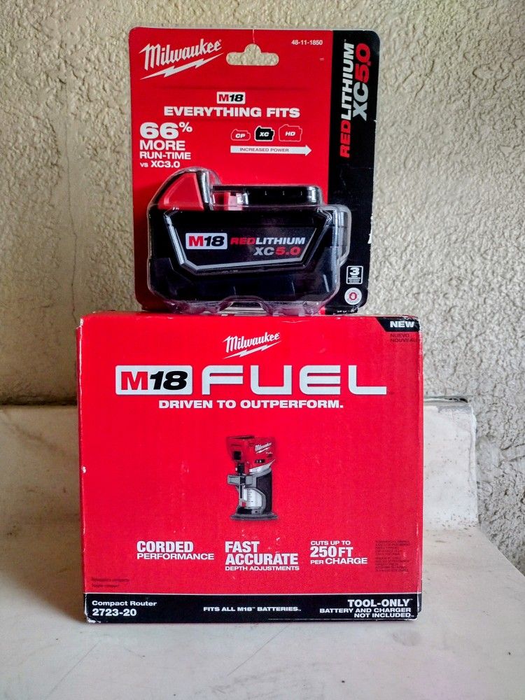 Milwaukee M18 Fuel Brushless Router & 5.0 Battery. $190