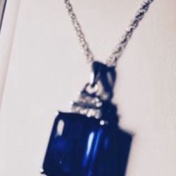 Blue And White Sapphire And Sterling, Silver Necklace, Earrings, And Ring Set