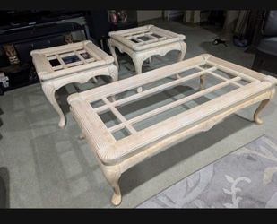 THREE NICE LIVING ROOM TABLES, TOP GLASS, IN EXCELLENT CONDITION